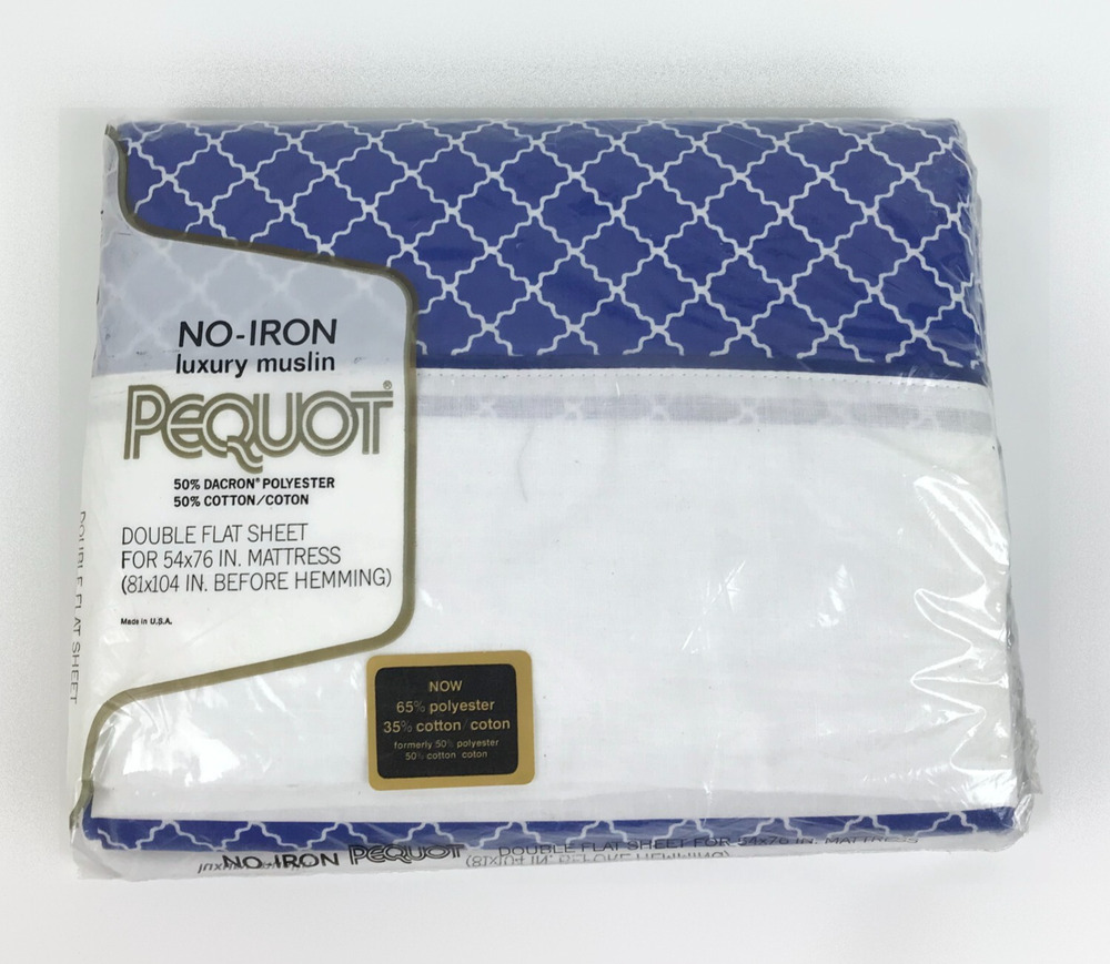 Vintage Pequot No-Iron Luxury Muslin Double Flat Sheet - Huntsman (Blue) Pattern